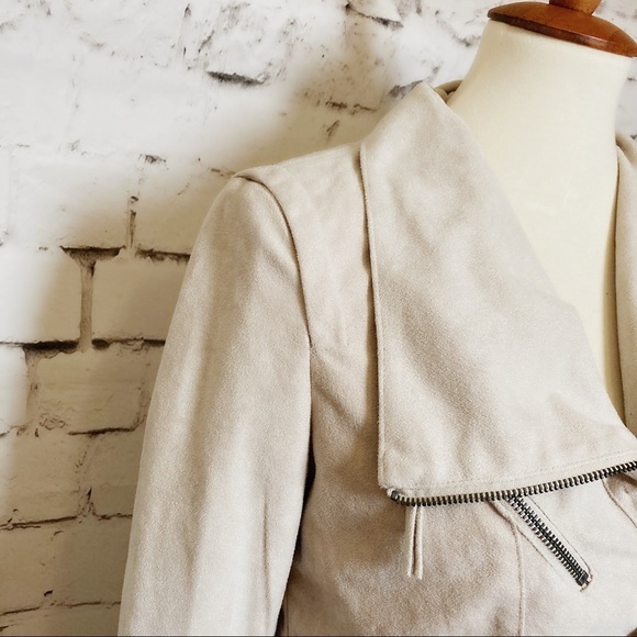 SOLEMIO Beige Vegan Suede Moto Jacket Size Large - Picture 9 of 16